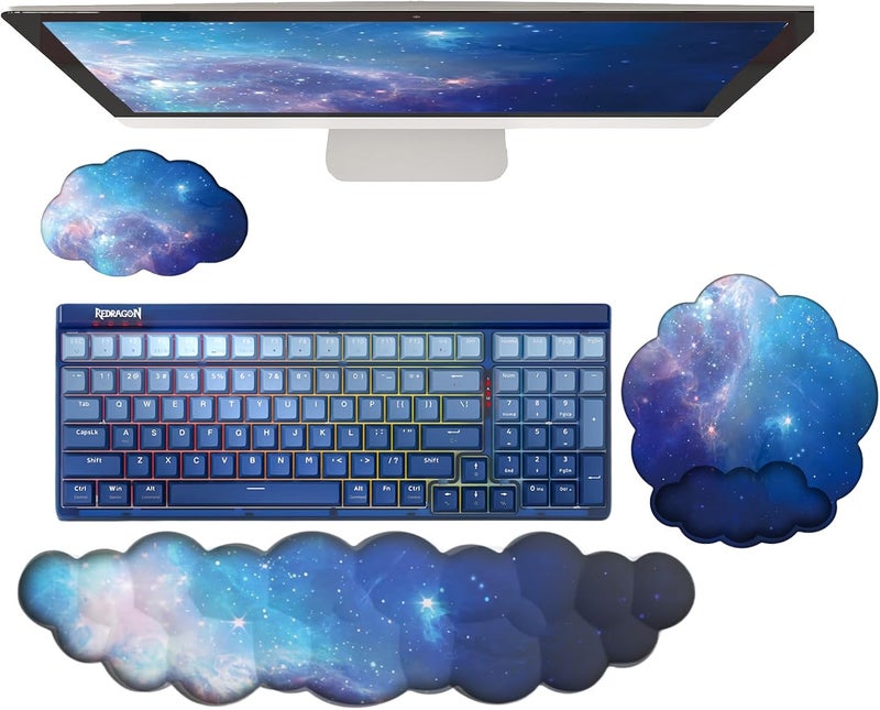 WFCYGL Cloud Wrist Rest Keyboard Galaxy Mouse Pad with Wrist Rest Ergonomic Space Wrist Pad Memory Foam Non-Slip Wrist Pad Support for Computer Laptop Gaming Home Office Relief Typing Pain Gradient Blue - Image 1